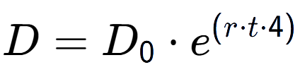 A LaTex expression showing D = D sub 0 times e to the power of (r times t times 4)