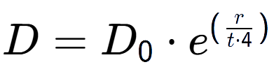 A LaTex expression showing D = D sub 0 times e to the power of (r over t times 4 )
