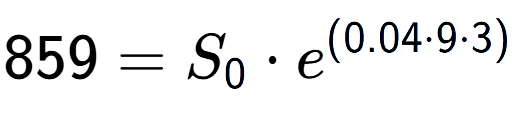 A LaTex expression showing 859 =S sub 0 times e to the power of (0.04 times 9 times 3)