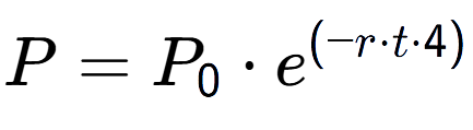 A LaTex expression showing P = P sub 0 times e to the power of (-r times t times 4)