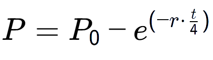 A LaTex expression showing P = P sub 0 - e to the power of (-r times t over 4 )