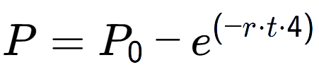 A LaTex expression showing P = P sub 0 - e to the power of (-r times t times 4)