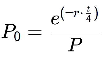 A LaTex expression showing P sub 0 = e to the power of (-r times \frac{t over 4 ) }{P}