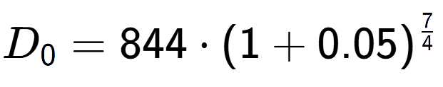 A LaTex expression showing D sub 0 = 844 times (1+0.05) to the power of 7 over 4