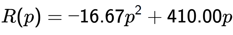 A LaTex expression showing R(p) = -16.67p to the power of 2 + 410.00p