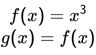 A LaTex expression showing f(x) = x to the power of 3 \\g(x) = f(x)