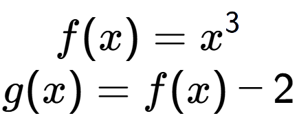 A LaTex expression showing f(x) = x to the power of 3 \\g(x) = f(x)- 2