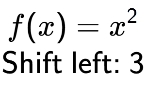 A LaTex expression showing f(x) = x to the power of 2 \\\text{Shift left: }3\\