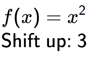 A LaTex expression showing f(x) = x to the power of 2 \\\text{Shift up: }3\\