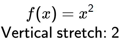 A LaTex expression showing f(x) = x to the power of 2 \\\text{Vertical stretch: }2\\