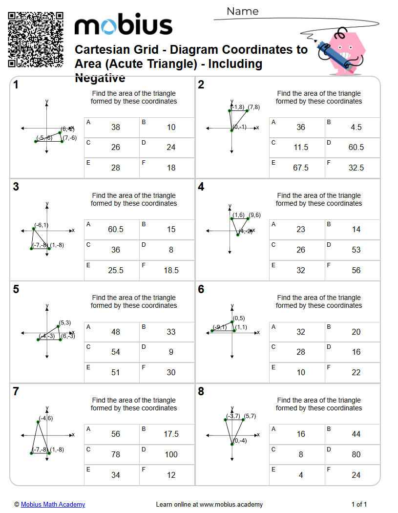 Free Worksheet: Cartesian Grid - Diagram Coordinates To Area (Acute ...