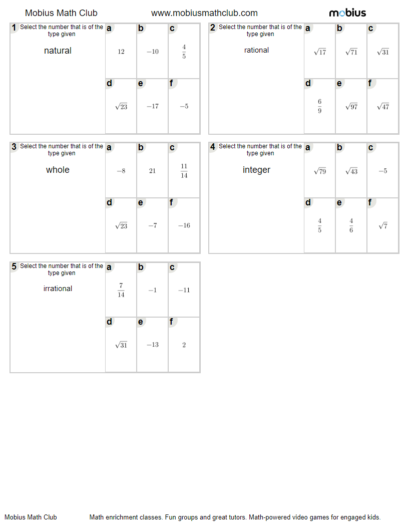 Free Worksheet: Number Types - Identify Whole, Natural, Integer ...