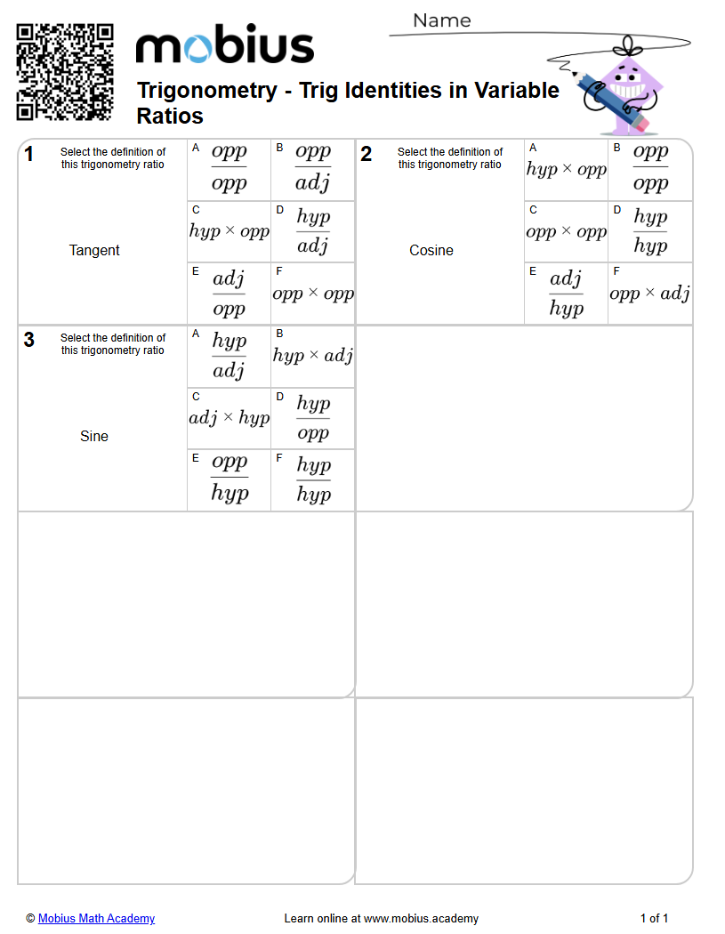Free Worksheet: Trigonometry - Trig Identities In Variable Ratios ...